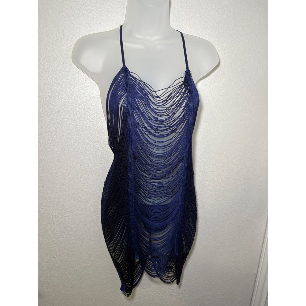 Dreamgirl Navy Fringe Mini Dress with Matching Panty – Size S - Picture 2 of 15